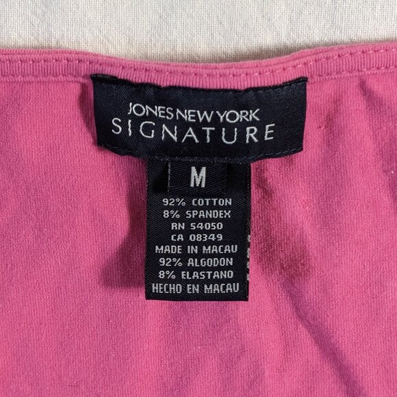 JONES NEW YORK SIGNATURE WOMEN'S PULL OVER PINK SHIRT SIZE MEDIUM NECK BLING TOP - Picture 4 of 16